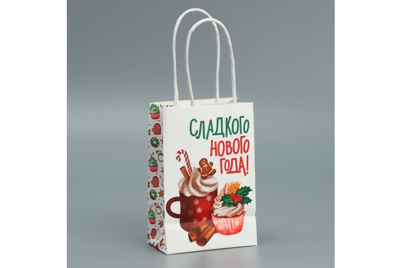 Пакет крафтовый «Сладкого Нового года», 15 × 10 × 6 см