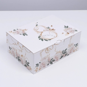 Коробка сборная белая «С 8 марта», 30 × 23 × 12 см