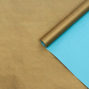 Бумага упаковочная крафт, двусторонняя, голубой-золотой, 0.6 х 10 м, 70 г/м²