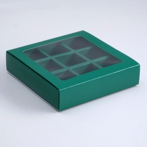 Коробка под 9 конфет с обечайкой, изумрудная, 14,5 х 14,5 х 3,5 см