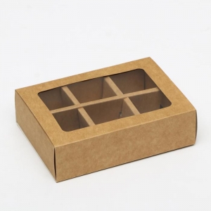Коробка под 6 конфет с окном, крафт