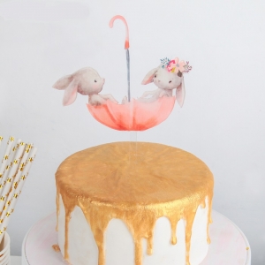 Топпер на торт «Кролики в зонтике»