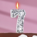 Свеча в торт «Блестки», цифра "7", серебро, 6.5х4