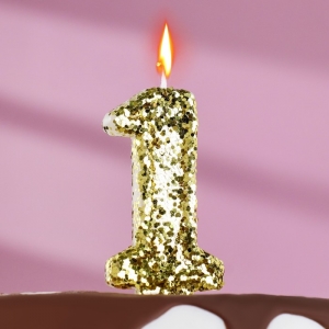 Свеча в торт «Блестки», цифра "1", золото, 6.5х4