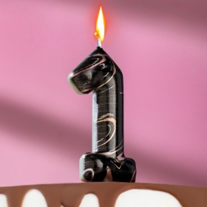 Свеча в торт "Черный мрамор", цифра "1", 8 см