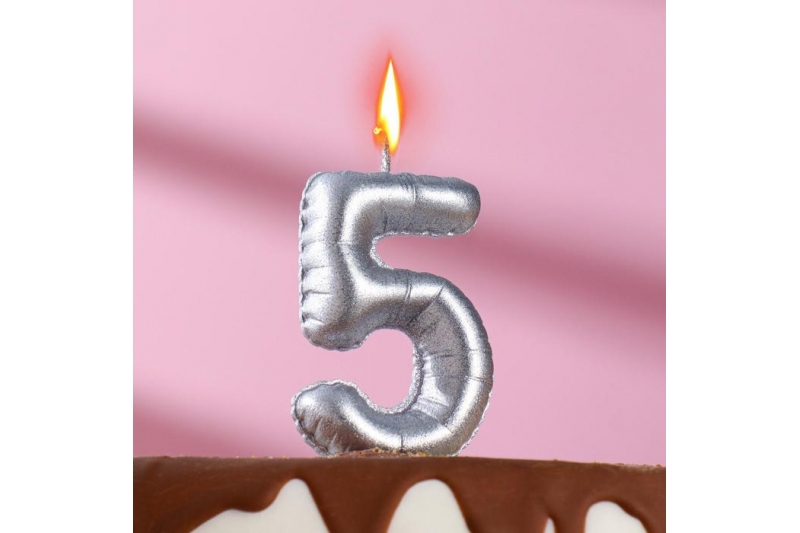 Свеча в торт "Шары", цифра 5, серебро, 7 см