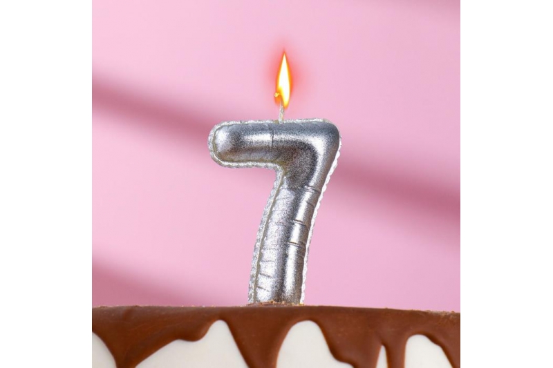 Свеча в торт "Шары", цифра 7, серебро, 7 см