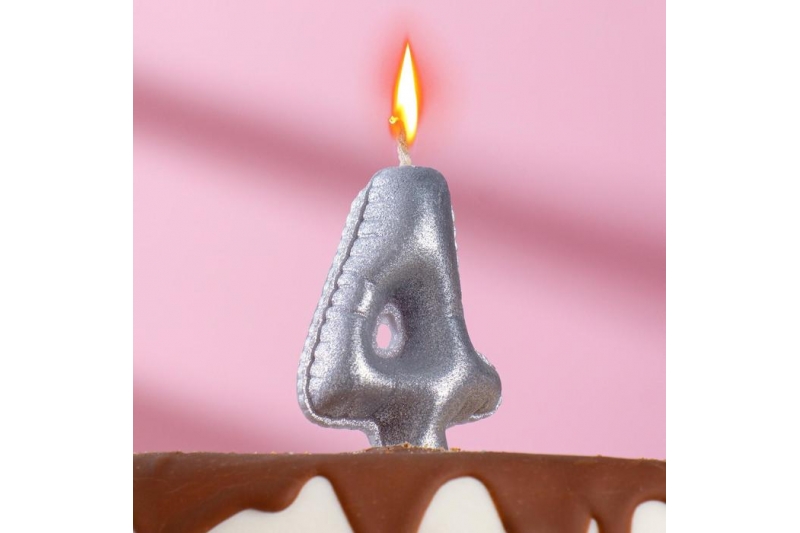 Свеча в торт "Шары", цифра 4, серебро, 7 см