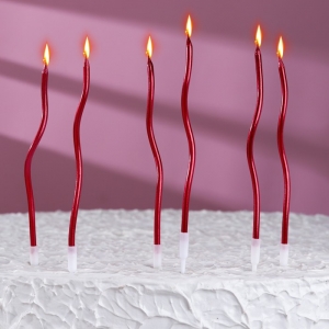 Свечи для торта витые "Серпантин" 6 шт, коктейльные, рубиновые